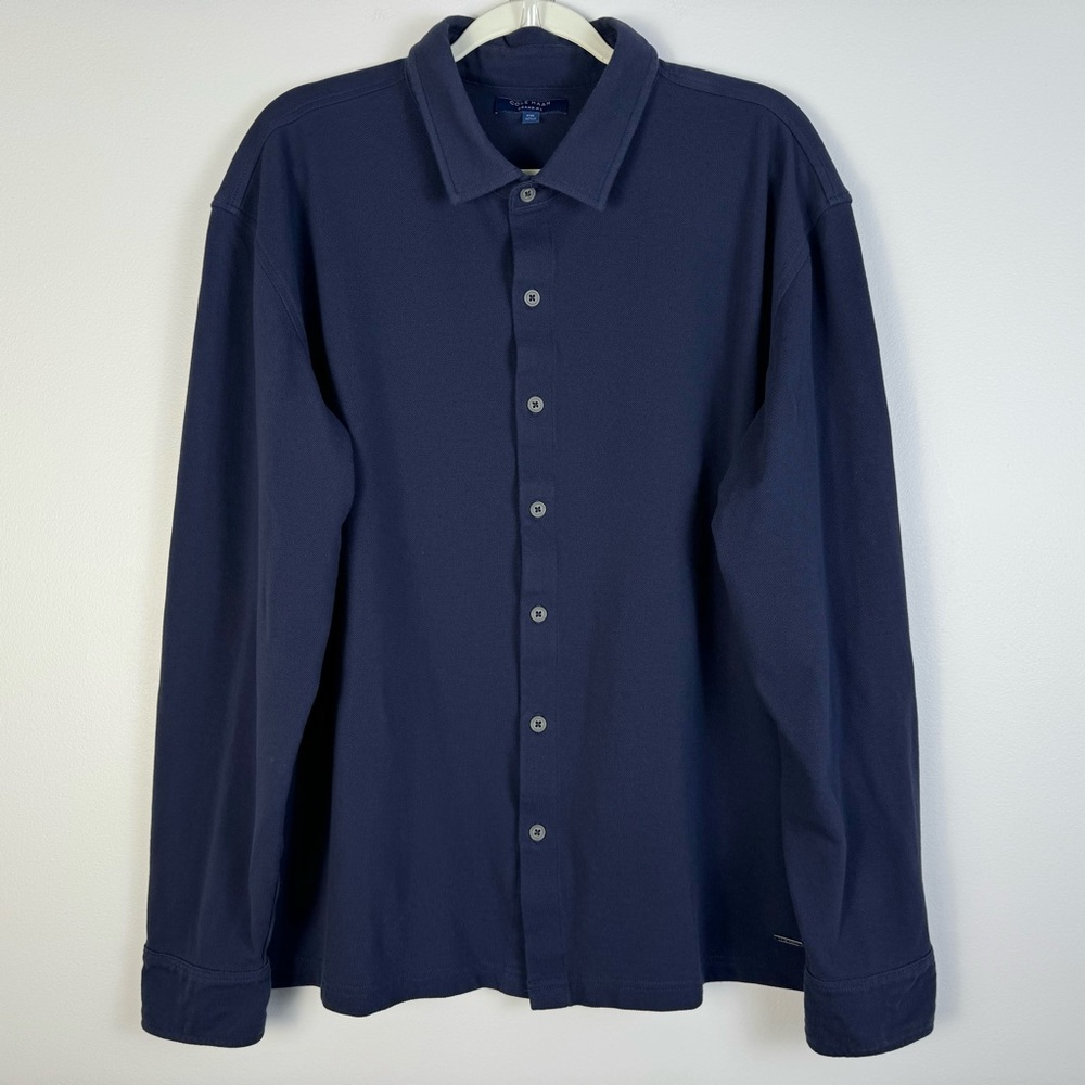 Cole Haan Grand OS Pique Blue Long Sleeve Button Down Front Up XXL Shirt Top